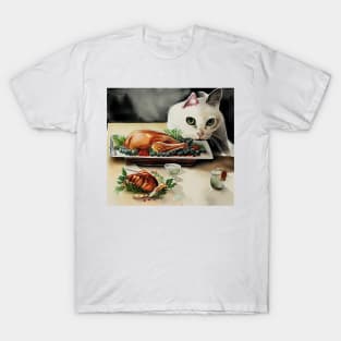 Thanksgiving Food and Cat T-Shirt